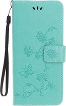 Shop4 - Huawei Y5 (2019) Hoesje - Wallet Case Bloemen Vlinder Mint Groen
