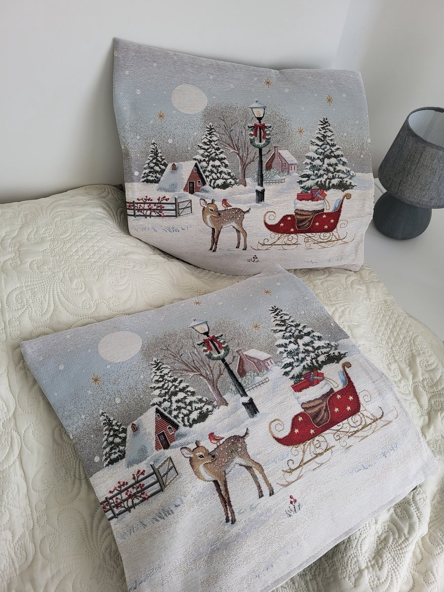 Kussenhoes luxe Gobelinstof Kerst Christmas Baby Deer met rits 45*45cm