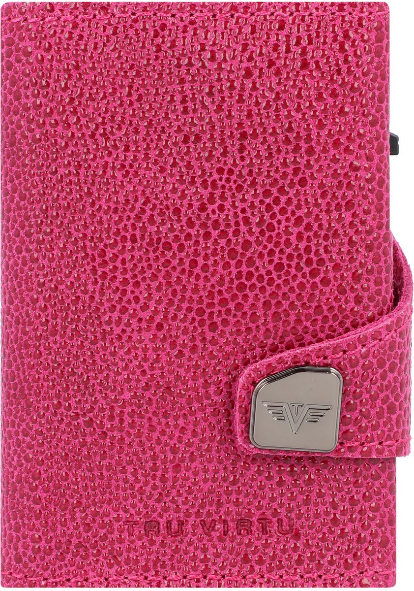 TRU VIRTU Leren Kaarthoes Click & Slide Wallet Sting Ray Fuchsia / Silver Roze