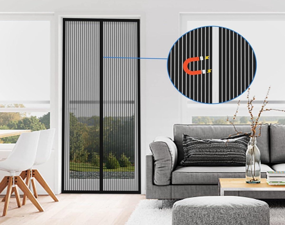 WENT Magnetisch Vliegengaas 100x190 cm, Muggennet Hordeur voor Balkondeur, Kelderdeur, Terrasdeur, Automatisch Sluitend, Boren is Niet Nodig, Zwart
