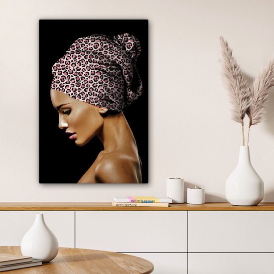 Peintures sur Toile - Femme - Imprimé Tigre - Rose - 60x90 cm - Décoration murale