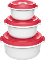 emsa Set de casseroles micro-ondes MICRO FAMILY, 3 pièces, blanc / rouge