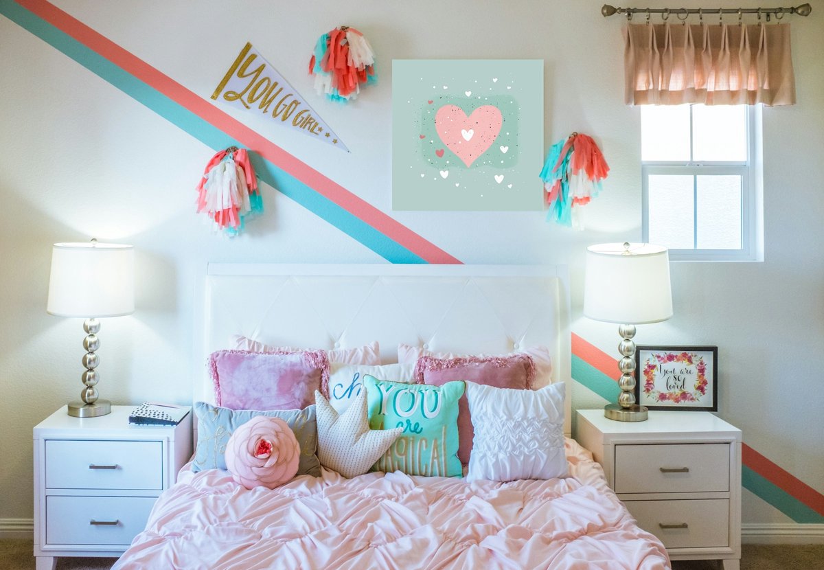 Wanddecoratie met hart | Kinderkamer decoratie op Forex 100x100cm - Kinderkamer accessoires