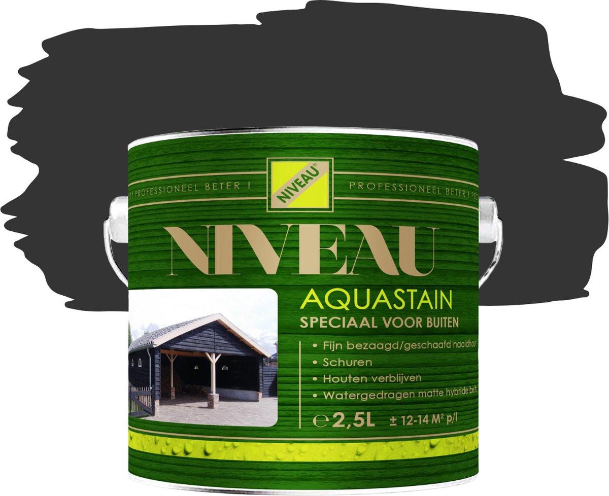 Niveau Aquastain - antraciet (RAL 7016) - 2.5 liter - zijdemat - watergedragen beits - houtcoat
