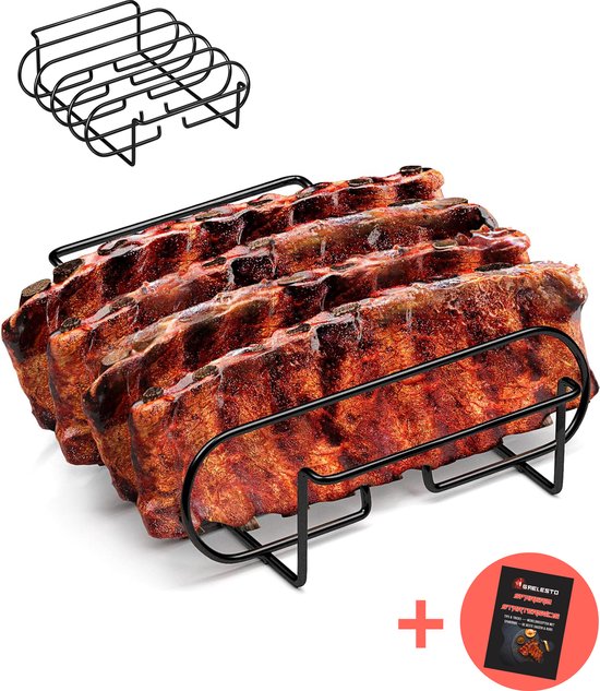 Grelesto Sparerib Rack BBQ & Oven - Accessoires BBQ - Rack à côtes pour barbecue - Acier inoxydable