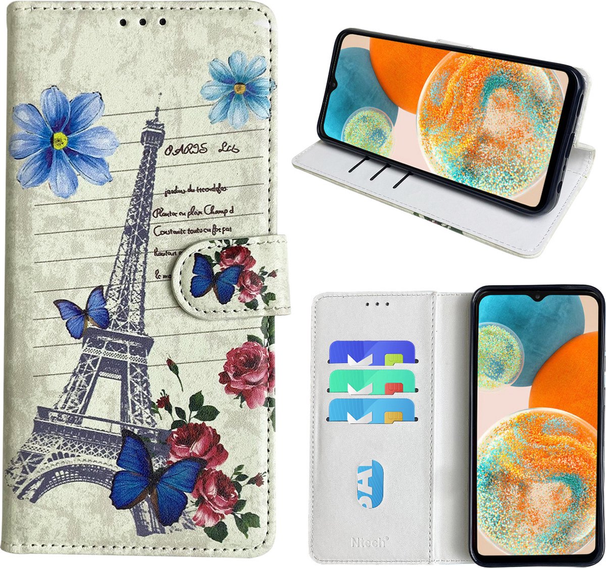 Hoesje geschikt voor Samsung Galaxy A23 Bookcase met Eiffel Toren /Parijs