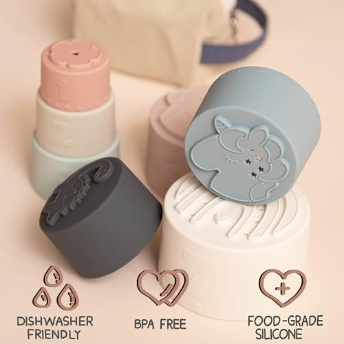 Tour à Empiler Lapin Moonkie – 7 Anneaux Silicone Alimentaire – Dentition Et Montessori – Dès 6 Mois – Cadeau Sensoriel