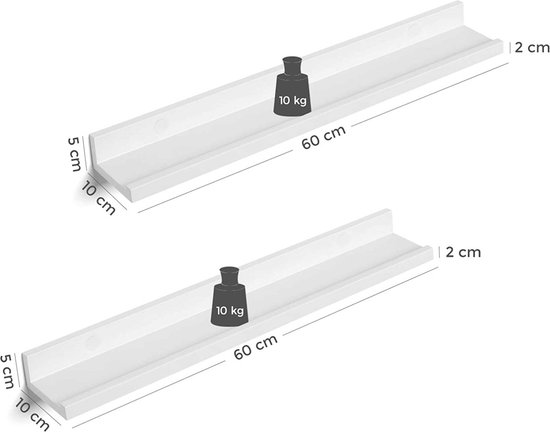 Zwevende Planken Set van 2, Wit Hoogglans 60 x 10cm