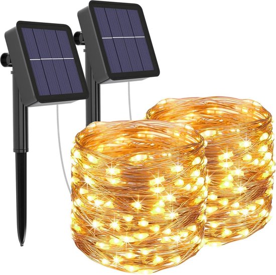 [2 Pack] Zonne Fairy Lights Buitenshuis 12m 120 LED Tuinverlichting 8 Modi Waterdicht Decoratieve Solar String Lights voor tuin terras poort feest (warm wit)