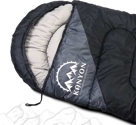 Kanyon Premium XL Slaapzak - Slaapzakken Volwassenen - Mummy Slaapzak - ca. 220 x 80 cm - 1.6kg - Zwart/Grijs - Comfortzone: 5 tot 16 graden - incl. Draagtas — afbeelding 2