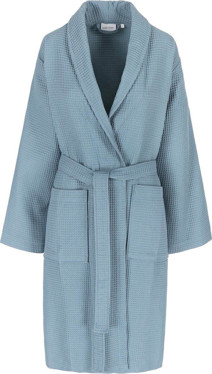 Casilin - Badjas voor Dames en Heren - Maat S - Sauna Wafelbadjas Voor Volwassen - Met riem - Katoen - Absorberend - Wasmachinebestendig - Blauw