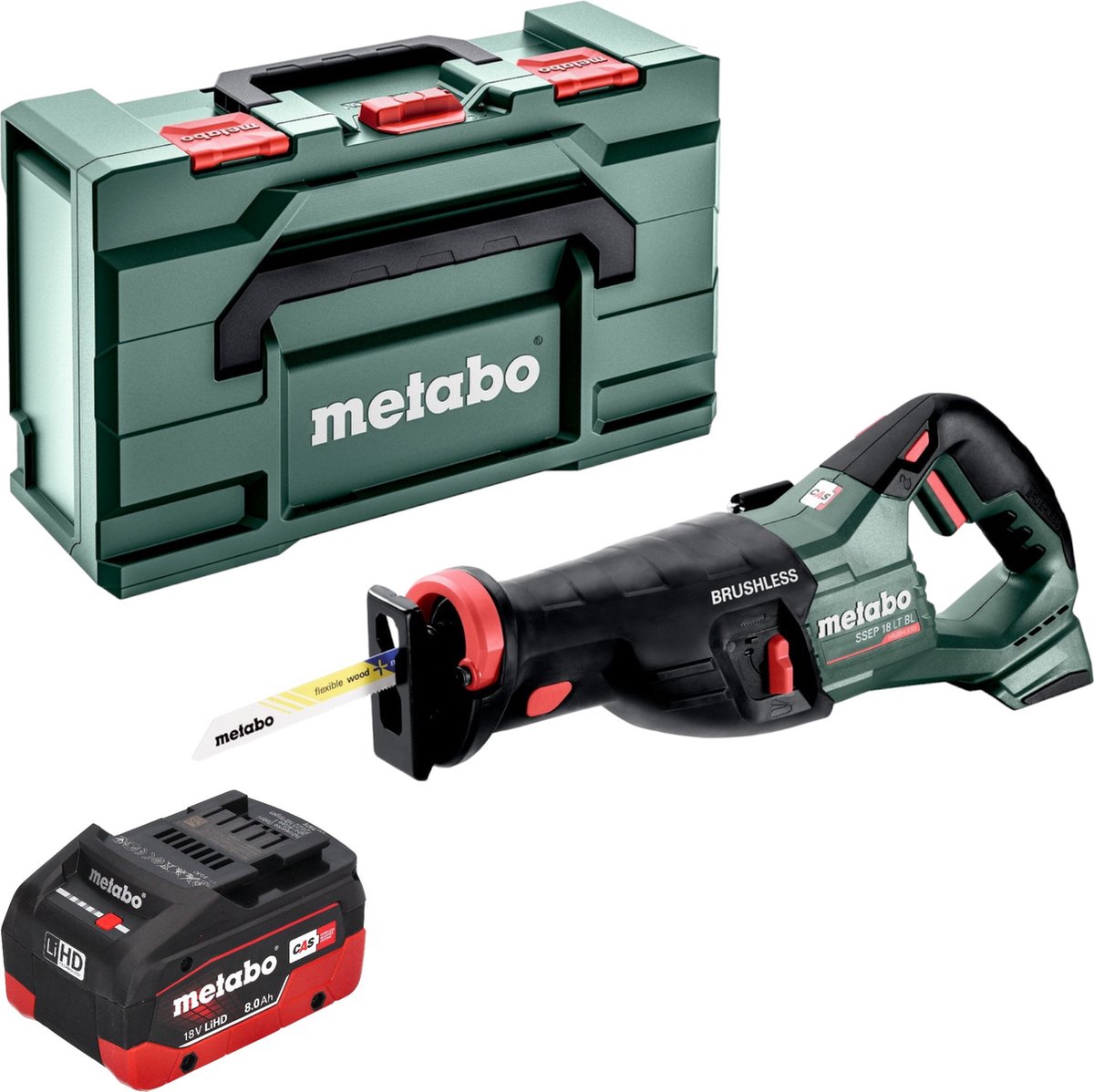 Metabo SSEP 18 LT BL accu reciprozaag 18 V 32 mm borstelloos + 1x LiHD accu 8.0 Ah + metabox - zonder lader