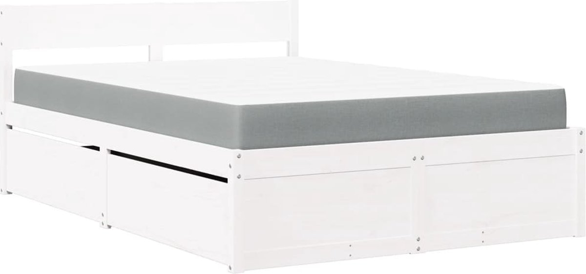 vidaXL - Bed - met - lades - en - matras - massief - grenenhout - wit - 120x200 - cm