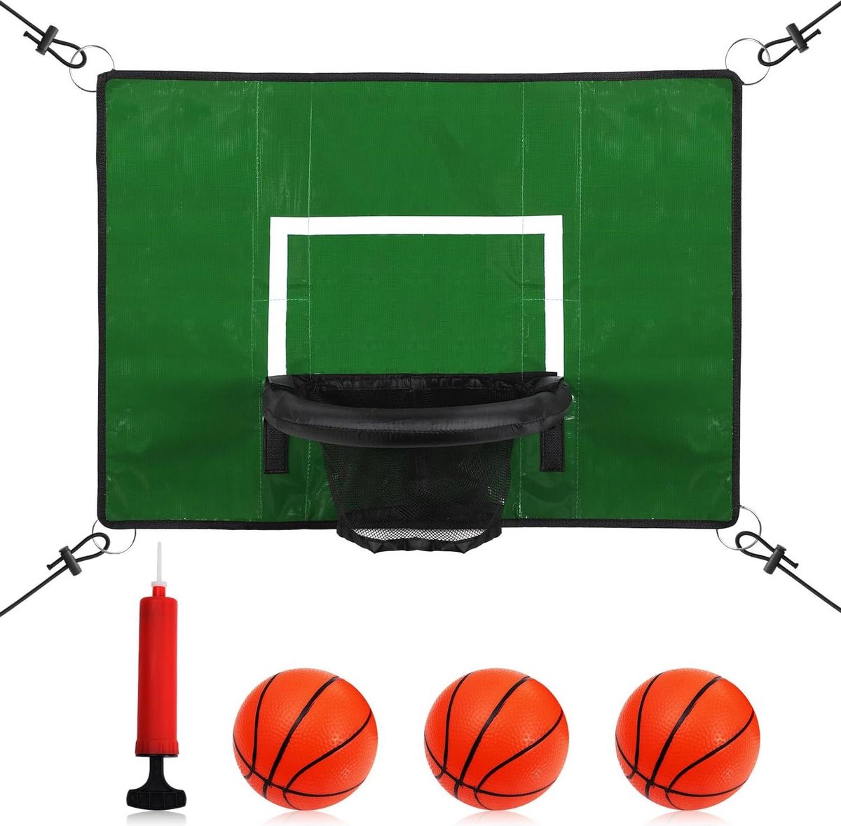 Basketbalring voor Trampoline - Dunking met Mini Basketballen en Inflator - Afgescheiden Rand - Vierkante Trampoline Basketbalbevestiging - Kinderen en Volwassenen - Binnen en Buiten