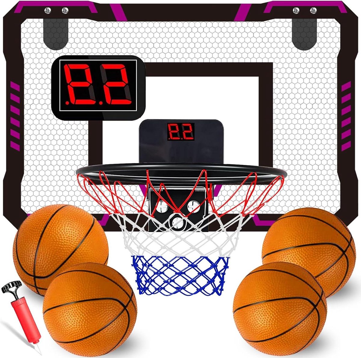 Basketbalmand voor kinderen en volwassenen - binnenbasketbalmand met elektronische - bladmuziek - deur en muur cadeau - sportspellen - jongens meisjes - paars