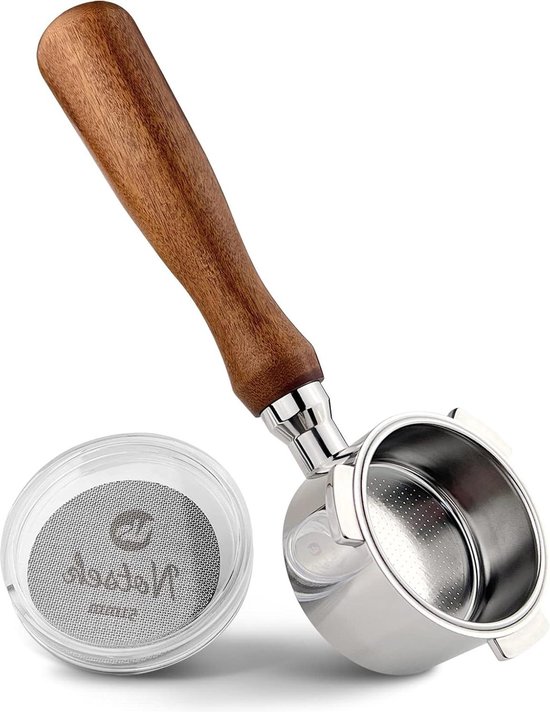 Porte-filtre 51mm Sans Fond Pour Delonghi Dedica - Acier Inox 304, Triple Oreilles, Poignée Bois/ABS, Extraction Améliorée