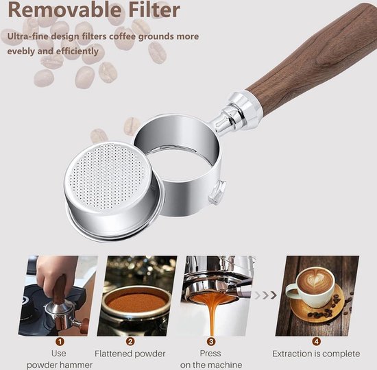 Portafiltro 51mm Con Manico In Legno Di Noce - Per Macchine Da Caffè DeLonghi EC Serie - Foto 7