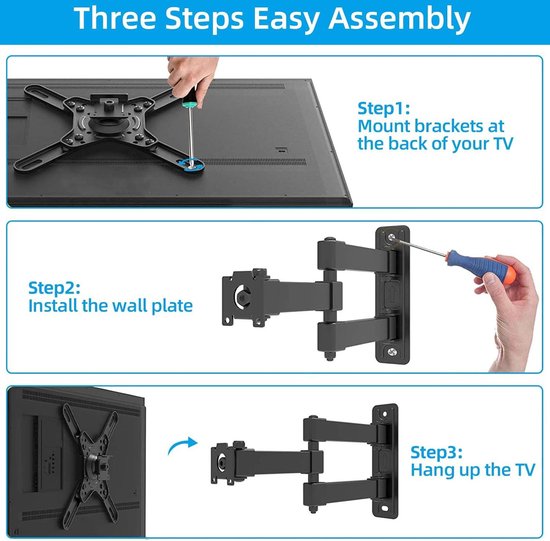 HOME VISION Full Motion TV muurbeugel voor 17-42 inch platte/gebogen tv's, 360 ° rotatie, draaibare kanteling, 20 kg/45 lbs capaciteit, max VESA 200 x 200 mm, past op de meeste 22 24 26 27 32 34 40