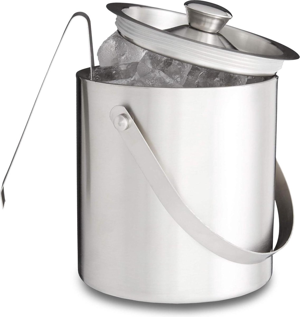 IJsemmer met deksel en ijstang Rond Ijsblokjes emmer voor bar party 15 liter HxBxD: 17x15x15 cm Zilver Ljsemmer