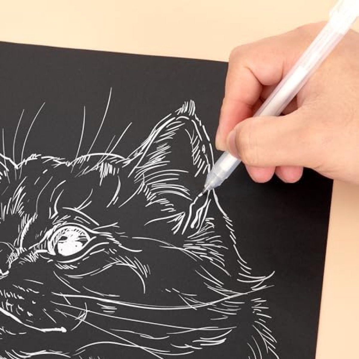 MCSQK 6 witte gelpennen set, 0,8 mm fijne punt schetspennen voor het markeren en tekenen, kunst- en designbenodigdheden, inktpennen voor terug naar school kunstenaars, zwart papier, illustratie