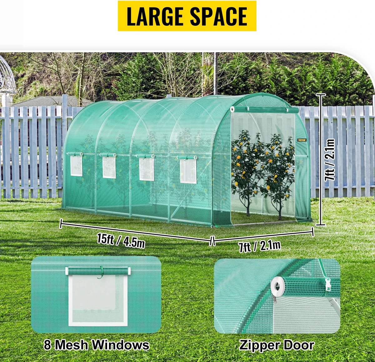 T&L Store Plantenkas Broeikas Tunnelkas Polytheen Semi Transparant Waterdicht Makkelijk Monteerbaar Wit 450x210x210 cm