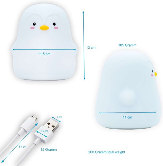 Intirilife nachtlampje voor kinderen met 7 kleuren - Witte pinguïn - 11,5 x 11 x 13 cm - Schattige nachtlamp decoratie gemaakt van siliconen Oplaadbaar met kabel Nachtlampje cadeau van Intirilife — afbeelding 4