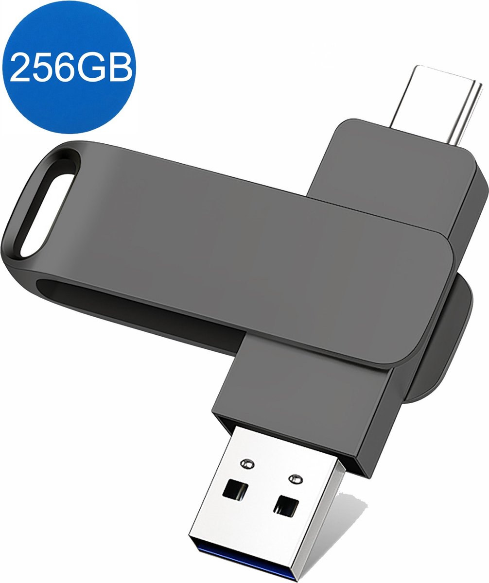 Rolio USB Stick 256 GB - USB C en USB A - 800Mbps - USB 3.0 - USB-C Stick - Plug & Play - Universeel - Geschikt voor alle Laptops / Smartphones / Tablets op Prijzenvolger.com