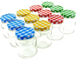 80 ML - Mini Confituurpot Jampot Inmaakpot met geruite schroefdeksel van 80 ml - 5 x 5 x 7 cm - 12 stuks