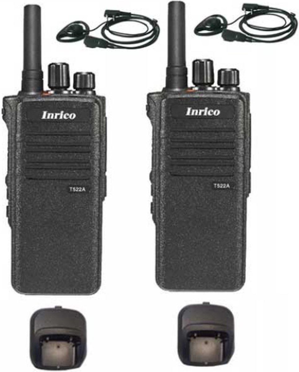 Set van 2 Inrico T522A IP66 4G LTE POC Zello Portofoon K1 2-Pins met D-shape oortje