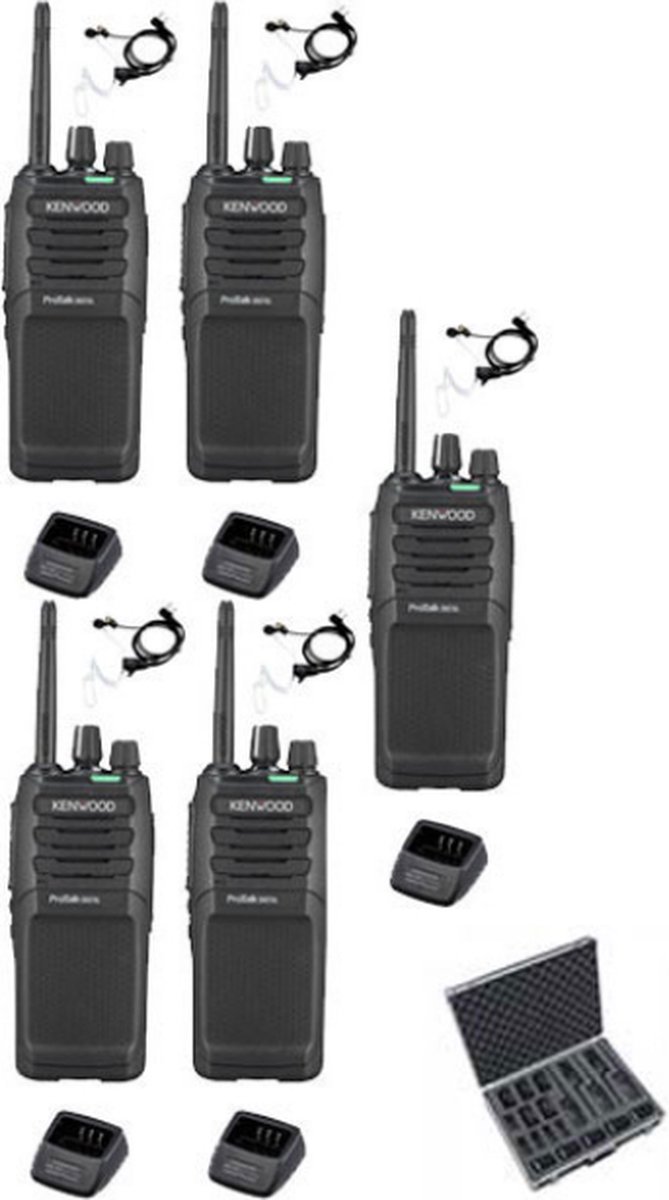 Set van 5 Kenwood TK-3701D met beveiliging oortje, koffer en tafellader