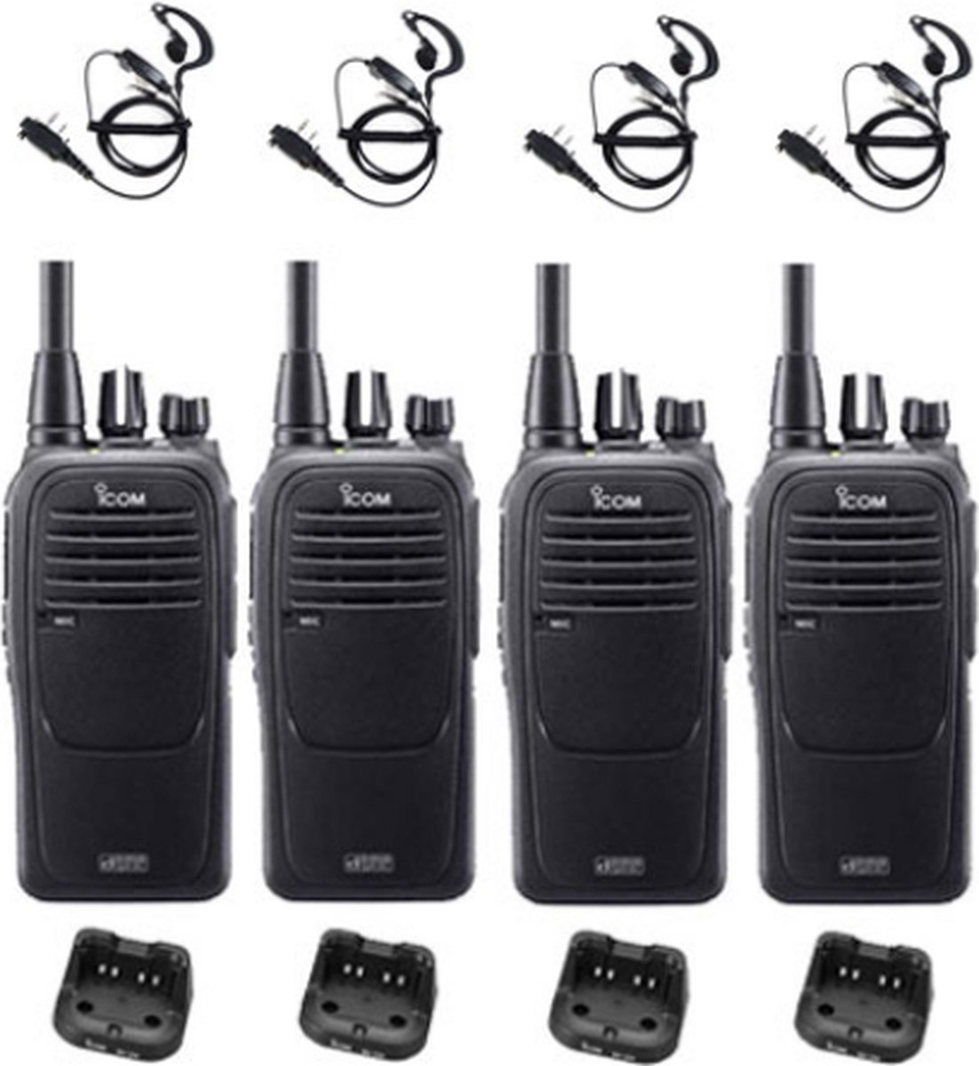 Set van 4 Icom IC-F29DR3 Digitaal portofoons met G-shape headsets