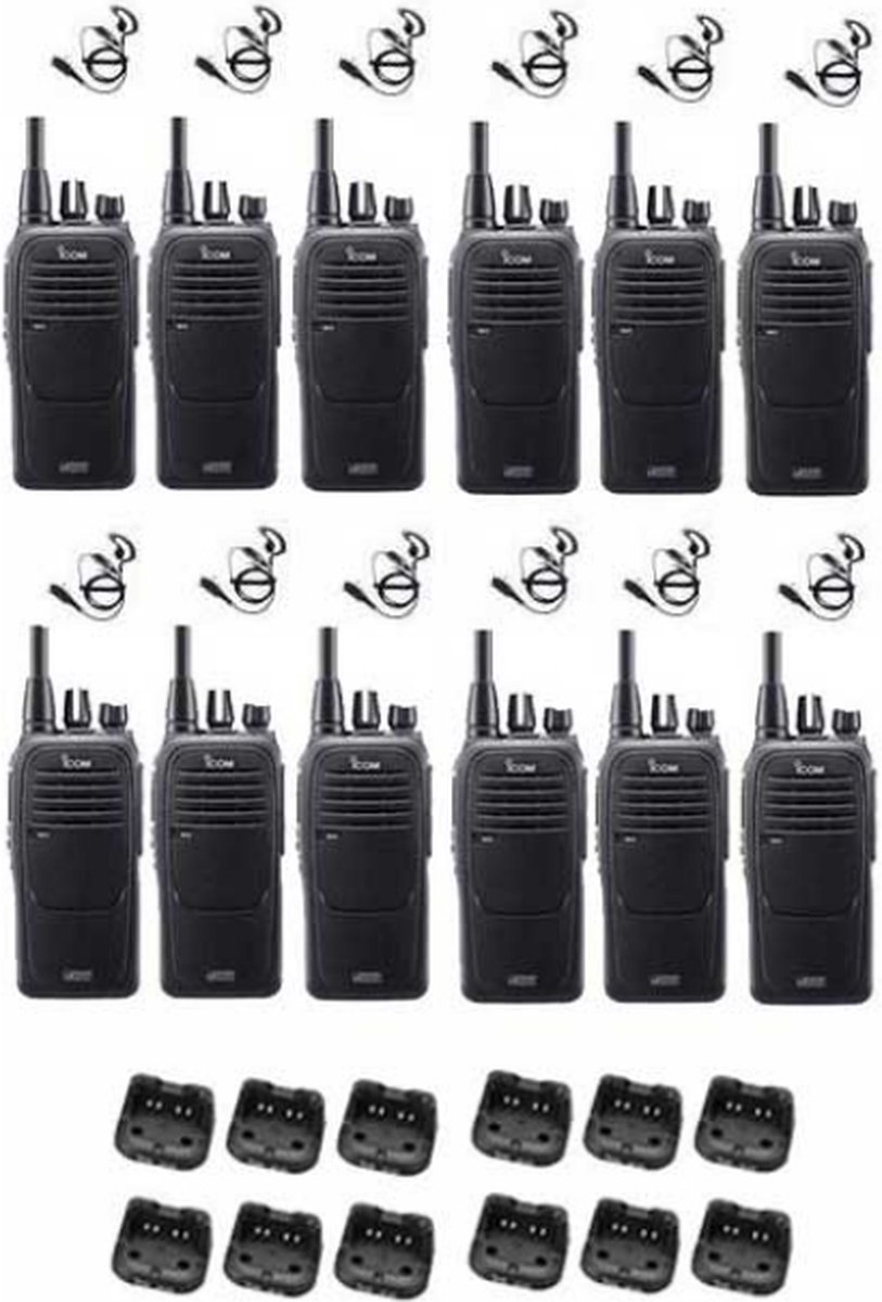 Set van 12 Icom IC-F29DR3 Digitaal portofoons met G-shape headsets