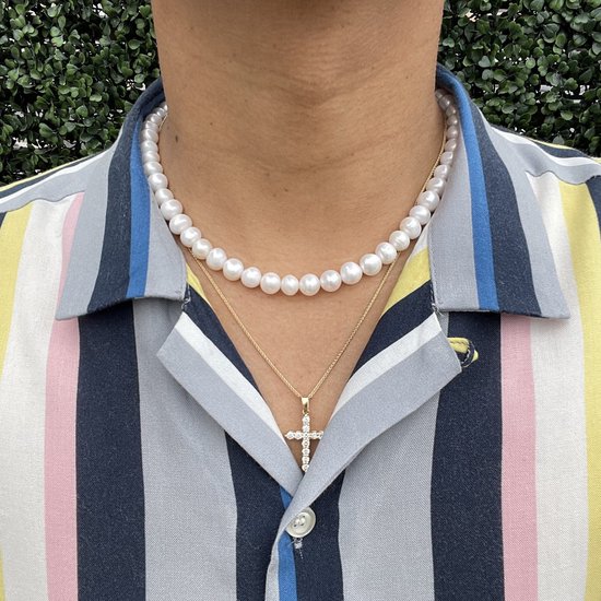 Collier Homme 18 Perles Langes - Pierres Gemmes Et Perles D'eau Douce - Mystère Des Gemmes