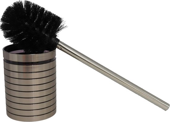 WC/Brosse WC avec support plastique argent avec ragball noir - aspect métal - 37 cm