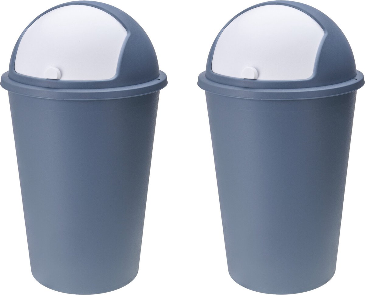Goedkoopste 2x stuks vuilnisbak/afvalbak/prullenbak blauw met deksel 50 liter - Vuilnisbakken/afvalbakken/prullenbakken
