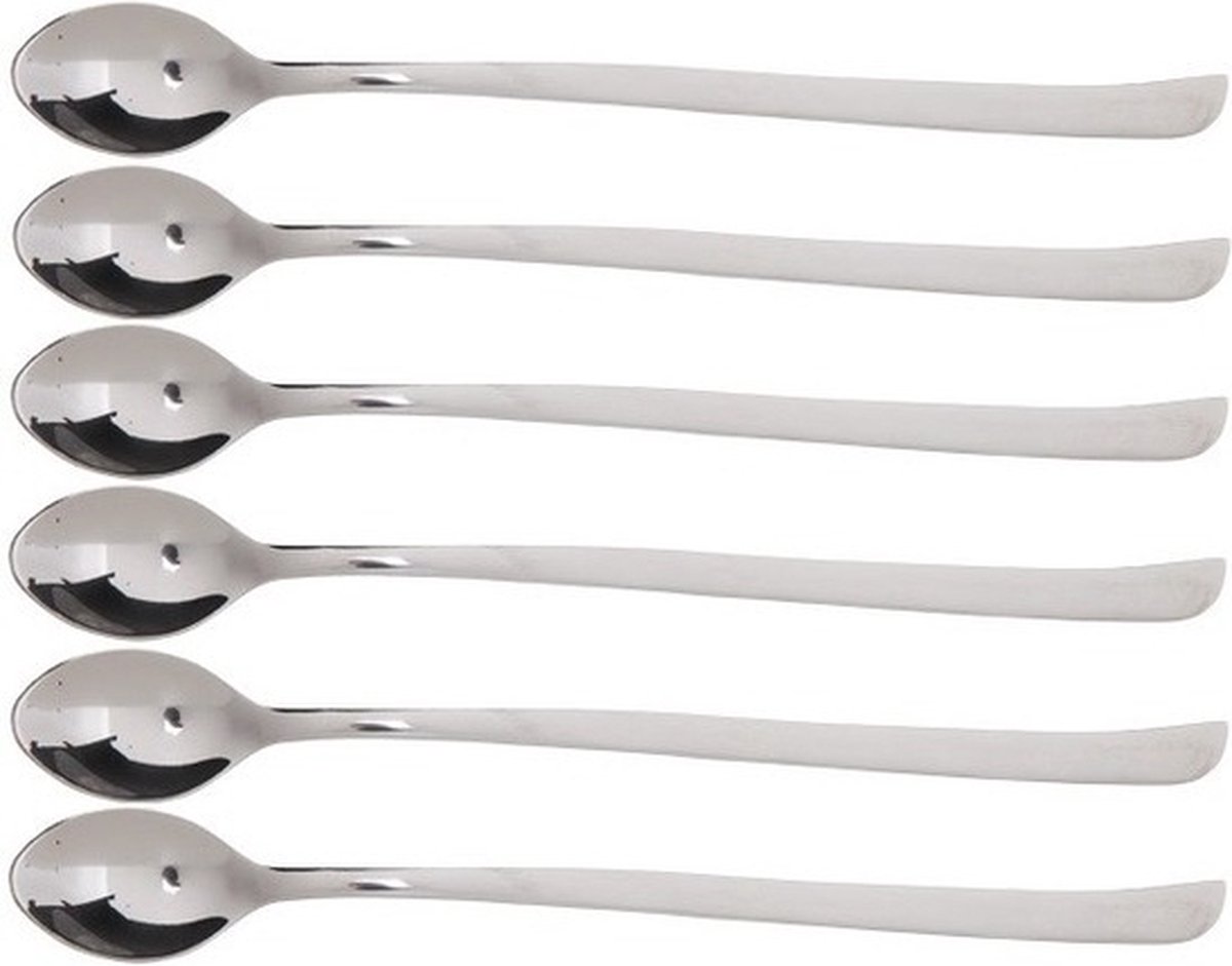 6x IJscoupelepeltjes RVS 21 cm - Vla/paplepeltjes - IJslepeltjes - Lepels/lepeltjes voor o.a. vla en ijs