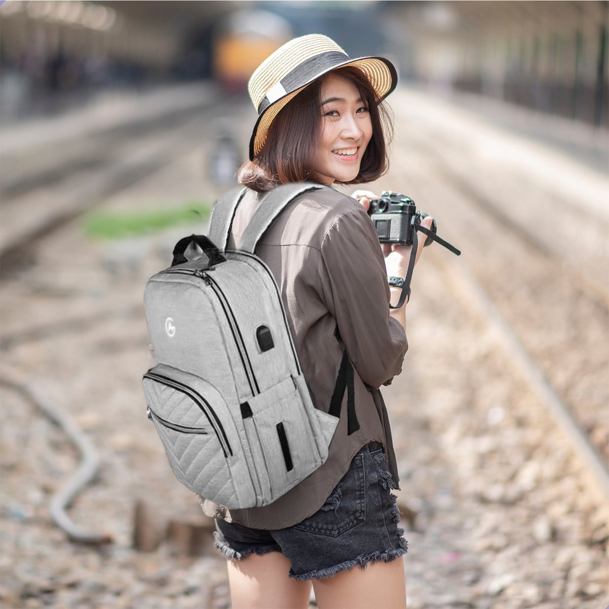 AG Luxe Rugzak Grijs- Rugzakken - Rugtassen - Laptop - 26L - School - voor jongens en meisjes, dames en heren - Backpack Waterafstotend- Schooltas - Reizen & Werken - Anti Diefstal Ontwerp - Inclusief Usb Oplaadstation – foto 7