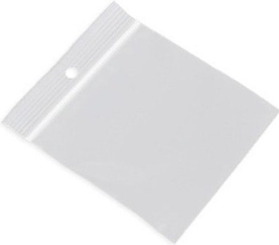 Een leeg, vierkant, transparant gripzakje met een eurogat en ritssluiting op de 40 x 40 mm zijde.