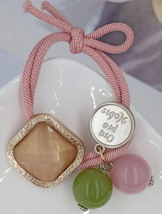 Set de trois élastiques à cheveux luxueux avec breloques - Blue - Beige - Gold