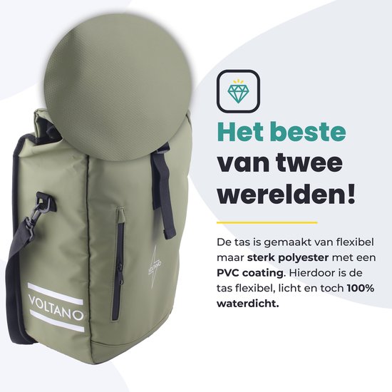 Voltano Journey Luxe Fietstas 28L - Olijf Groen - Enkele Pakaftas - Laptopvak - Met Schouderband - Waterdicht van Voltano — afbeelding 4