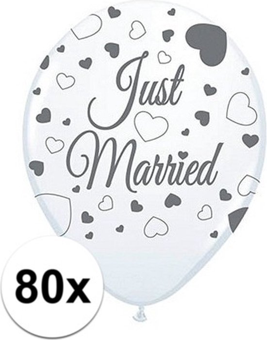 80x Ballons de décoration sur le thème du mariage Just Married pour couple nuptial