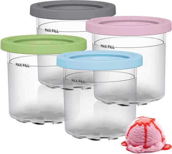 IJsbekers voor Ninja Creami – Ritmi - Ijsmaker – Ijsvormpjes – Milkshake Beker – IJs Maken - Multi Color - NC300EU - Ninja Creami 4 stuks - ijsbakje - Pint bakjes