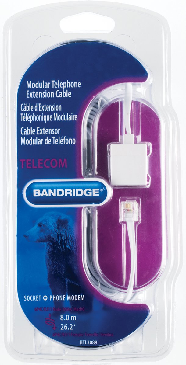 Bandridge BTL3089 - Netwerkkabel - RJ11 female - 8 m - Wit