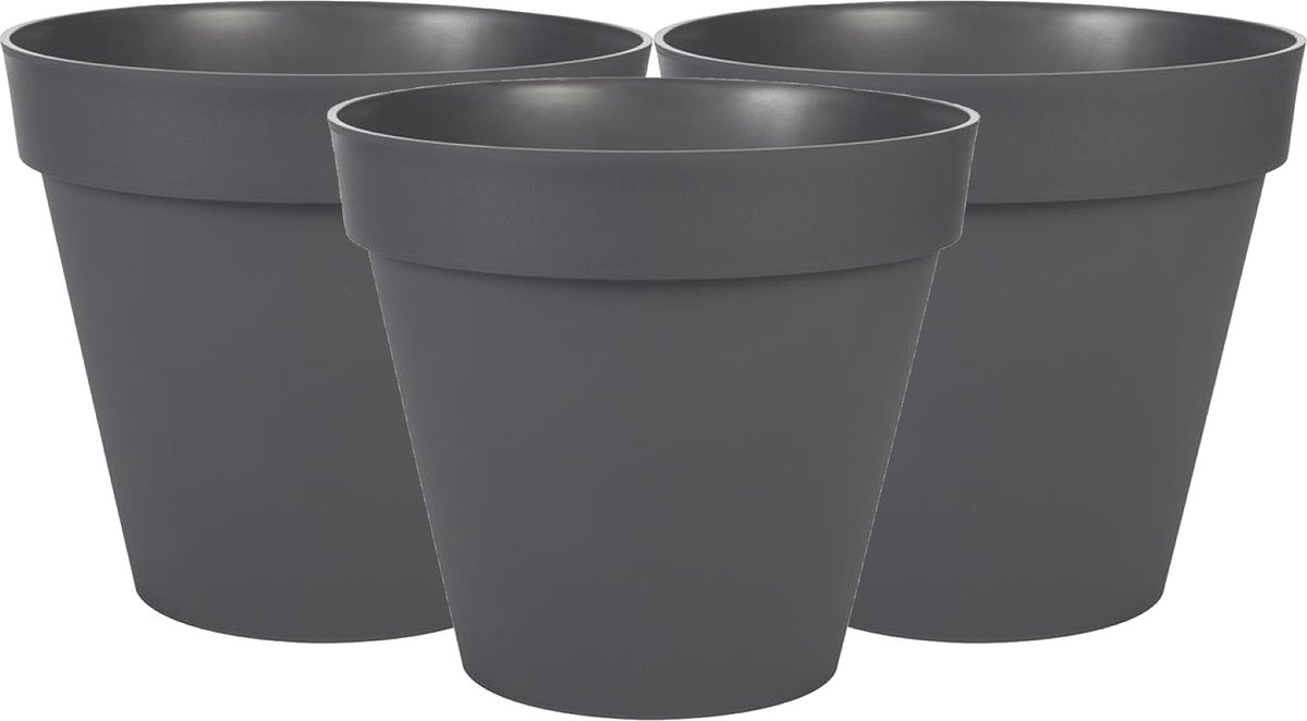3x stuks eda toscane bloempot - kunststof - antraciet - d20 x h17 cm - binnen- en buitenshuis