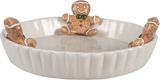 Clayre & Eef Bol de décoration Ø 23x7 cm Blanc Céramique Bonhomme en pain d‘épice Plat de service
