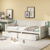 KOMHTOM Slaapbank 90x200 cm eenpersoonsbed met twee opbergvakken massief houten kinderbed wit