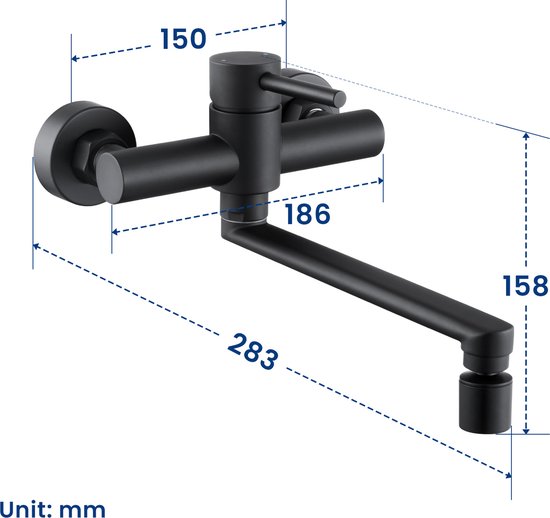 Kranen, Wandmontage Keukenkraan 180 Uittrekbare Spoelbak Kraan Grade Zwart Siliconen met Afneembare Beluchter Messing Spoelbak Kraan little surprise