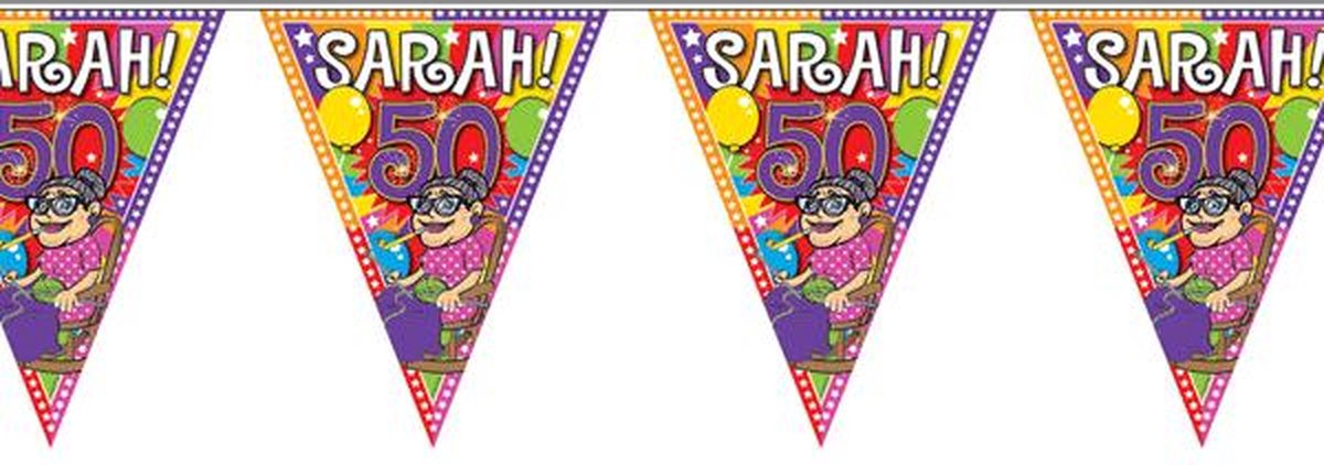 Sarah 50 jaar thema vlaggenlijn slinger - plastic - 10 meter - versiering/feestartikelen — afbeelding 2