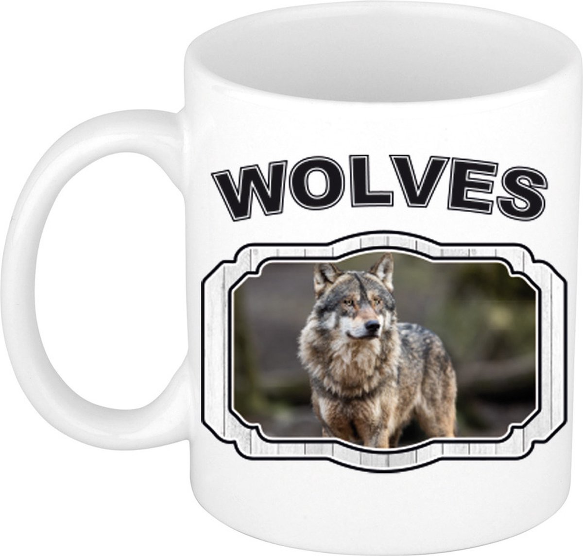 Dieren liefhebber wolf mok 300 ml - kerramiek - cadeau beker / mok wolven liefhebber