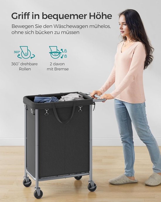 FIVMEN Wasmand met deksel, 102 liter, wasverzamelaar, wasbox, opvouwbaar met uitneembare mesh-waszak, wasmand, wasmand, grijs